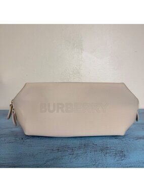 Burberry Fragrances White Embossed Cosmetics Bag Pouch NWOT